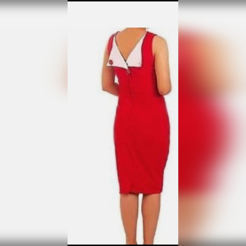 BETTIE PAGE Vintage Style Red Dress With Dramatic Back  Size M
